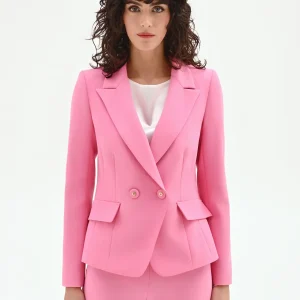 Giacca doppiopetto rosa con bottoni gioiello