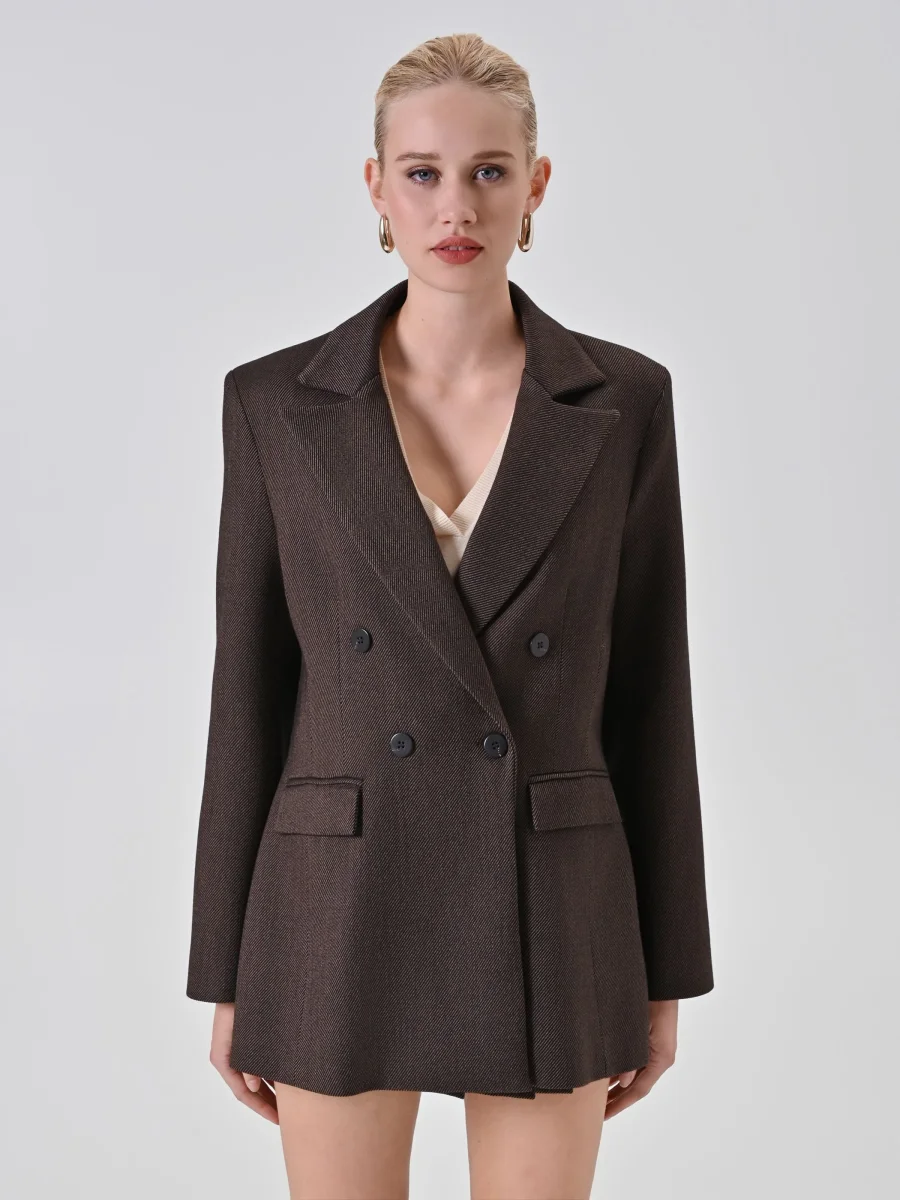 Giacca doppiopetto cioccolato in tessuto diagonale – Image 5