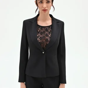 Giacca blazer nera con bottone monogram