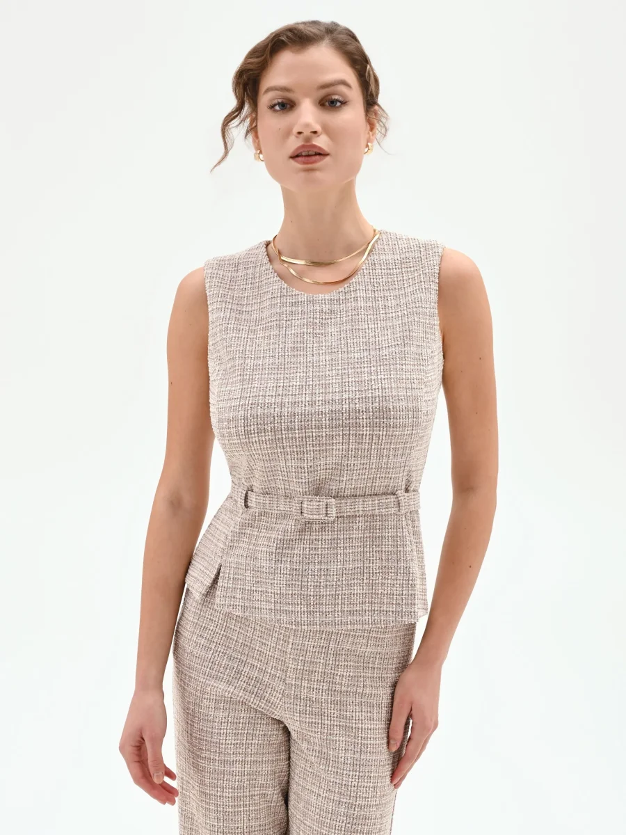 Top in Tweed Beige con Cintura – Image 5