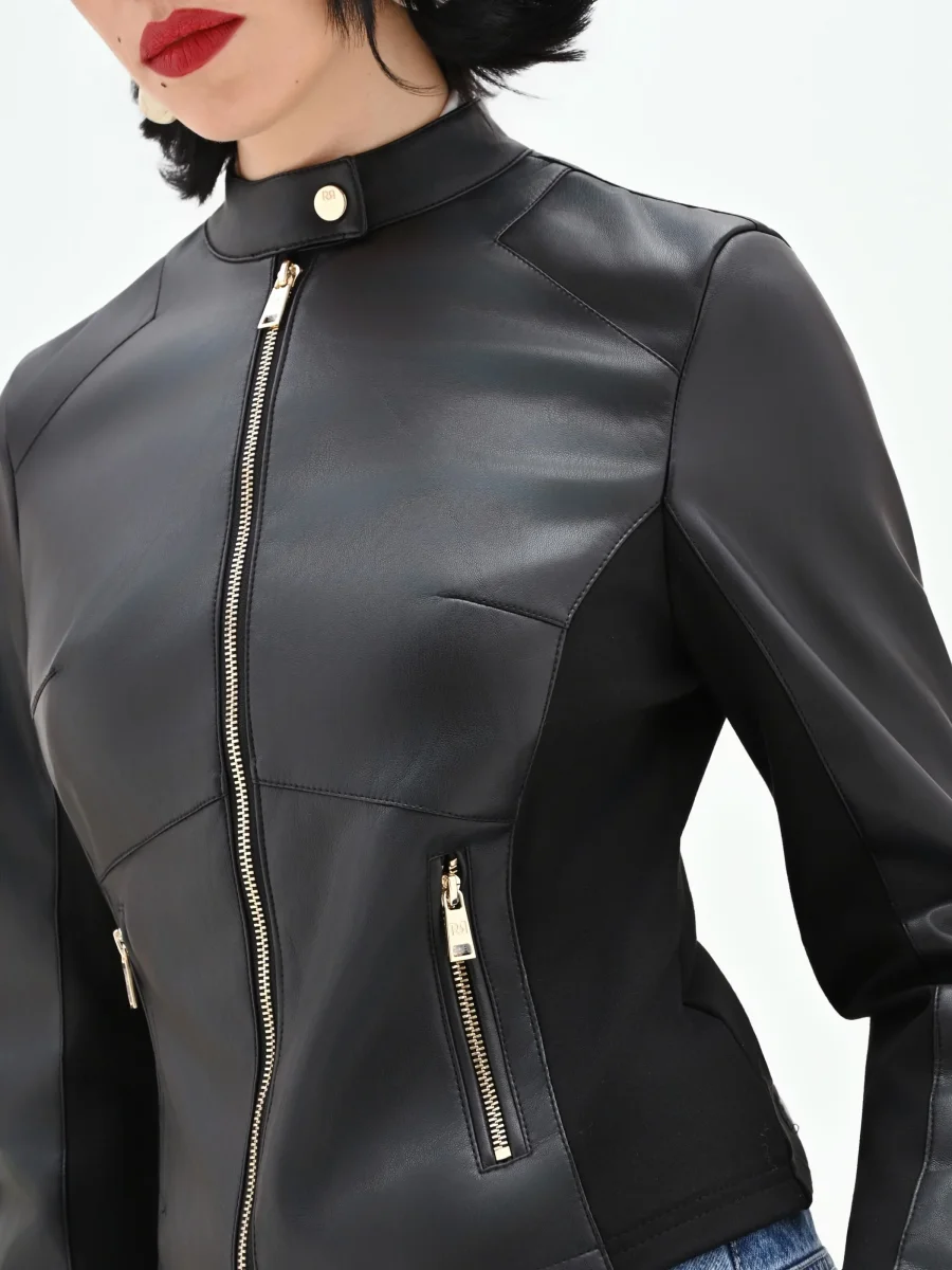 Giubbino nero effetto pelle con zip dorate – Image 5