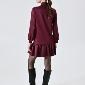 Chemisier in Raso con Fiocco Bordeaux