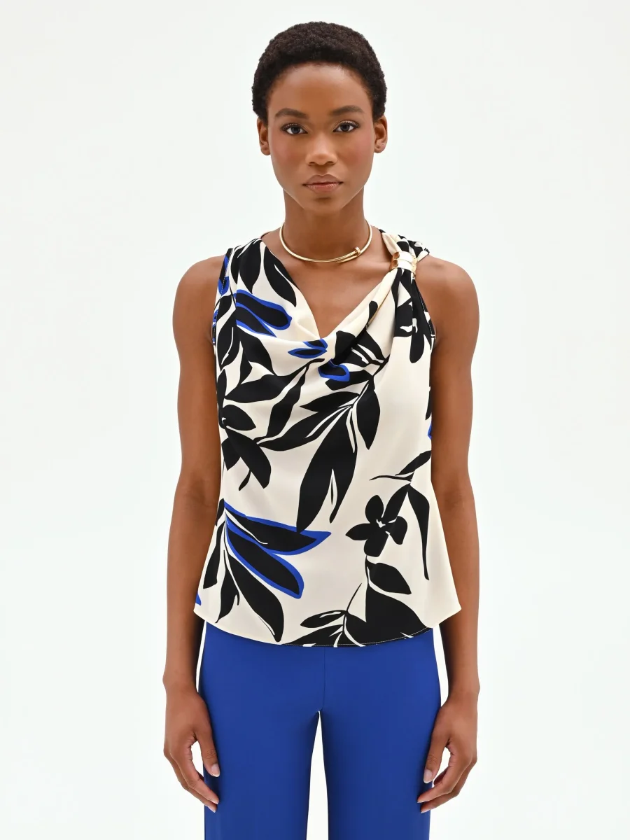 Top asimmetrico blu cina con stampa astratta – Image 3