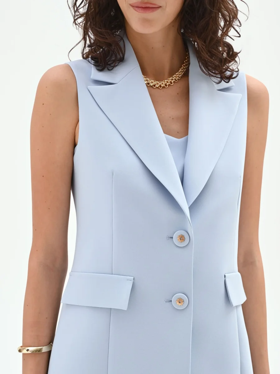 Gilet monopetto cielo azzurro con revers a lancia – Image 6