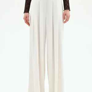 Pantalone a palazzo bianco a vita alta