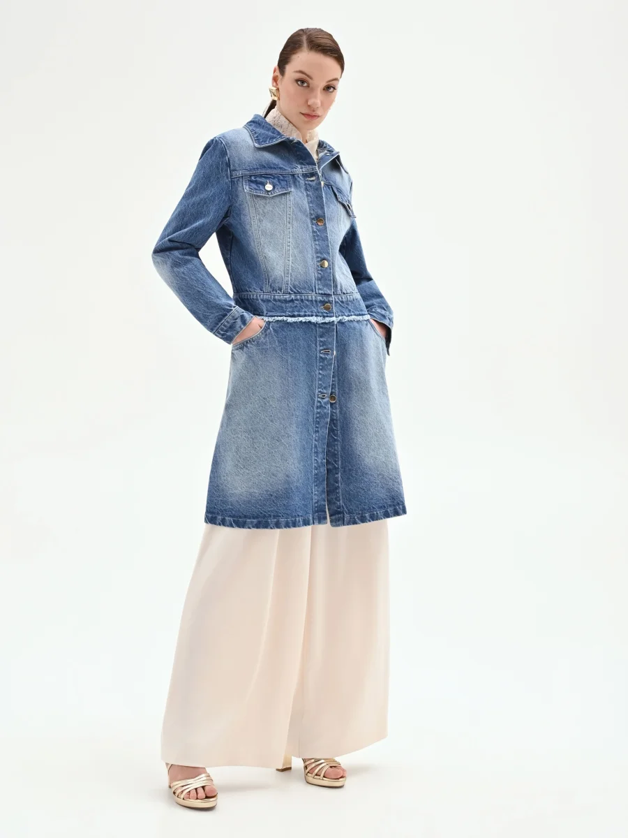 Capospalla lungo in denim azzurro – Image 4