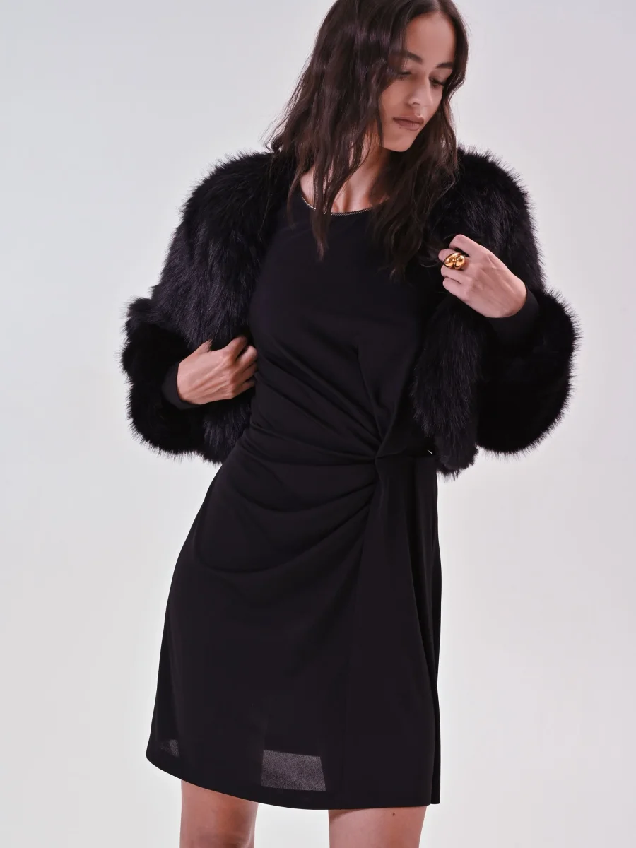 Abito Nero Stretch con Drappeggio – Image 7