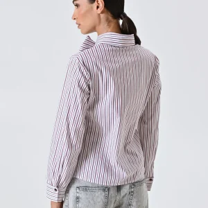 Camicia a Righe Bordeaux con Fiocco