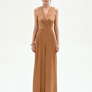 Tuta intera marrone bronzo con pantalone a palazzo