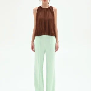 Blusa cioccolato con lavorazione plissé