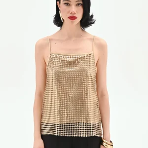 Top oro in maglia di paillettes