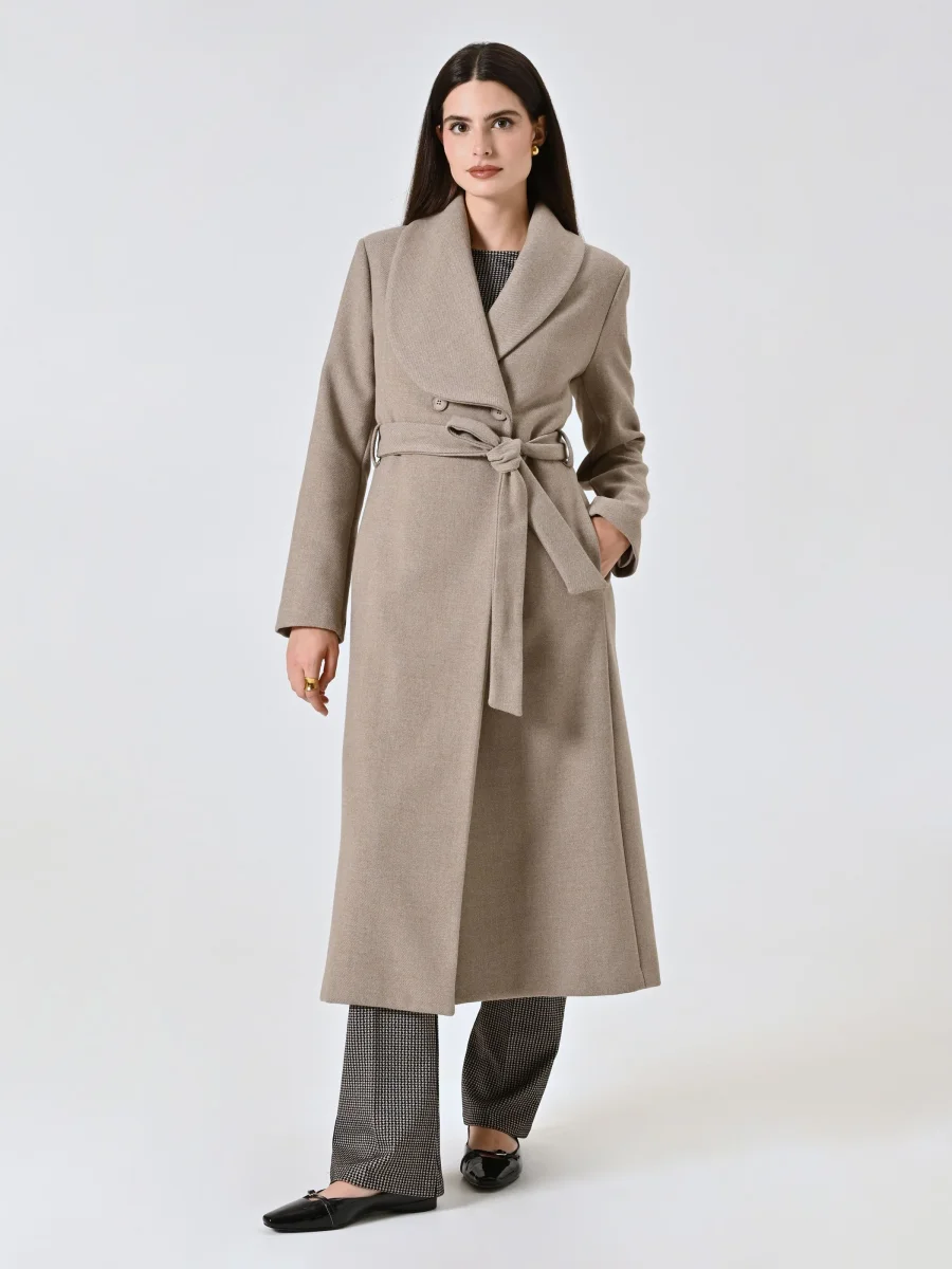 Cappotto Beige Doppiopetto Lungo con Rever Ampio – Image 2