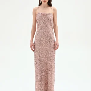 Abito lungo rosa pastello con paillettes