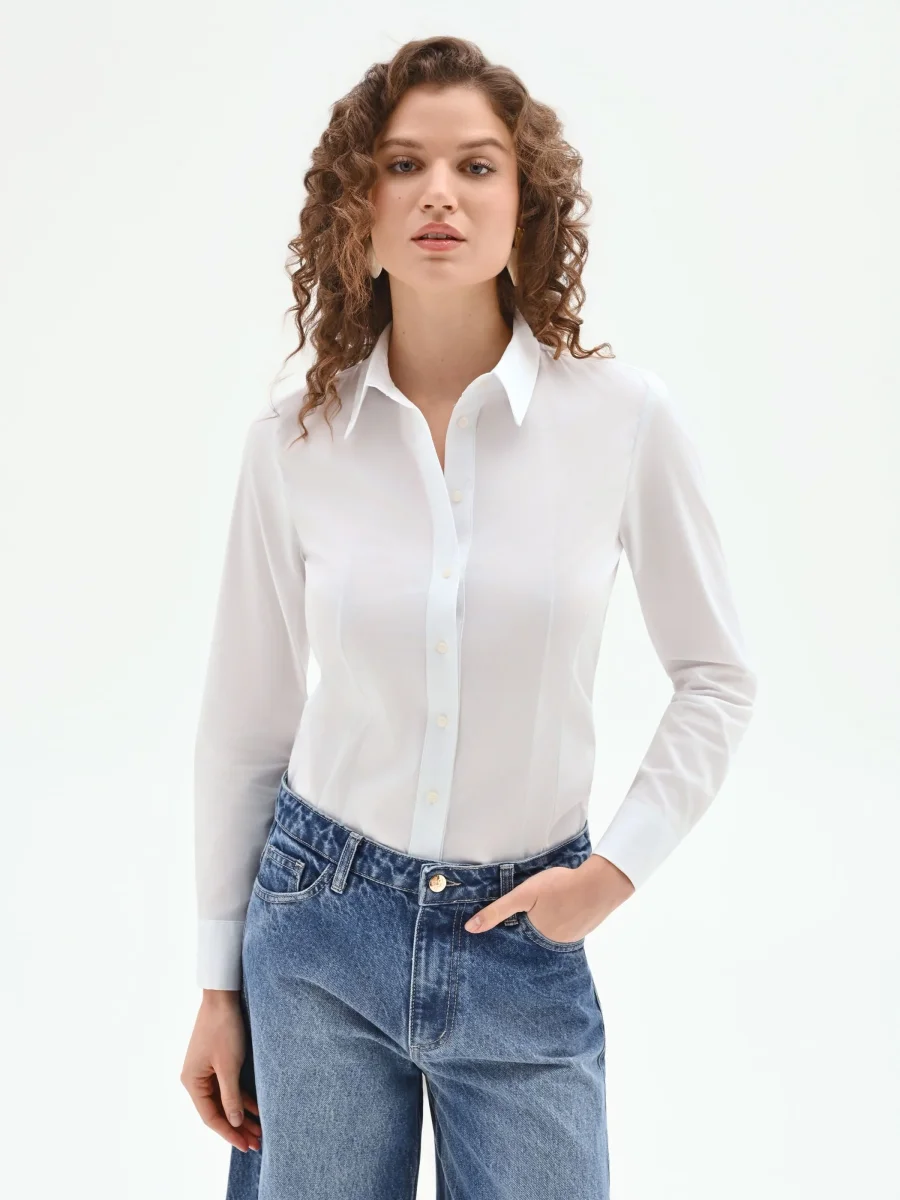 Camicia bianca sagomata in cotone – Image 6