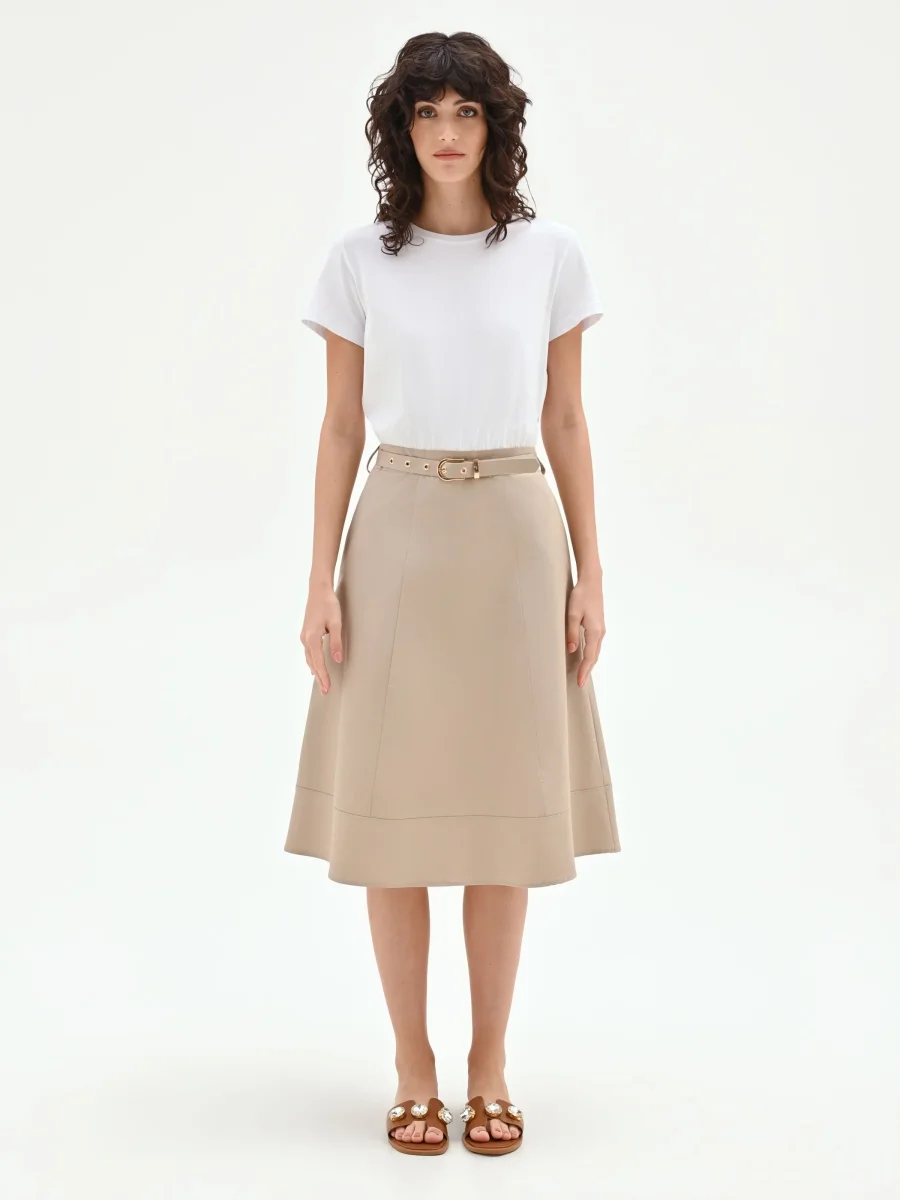 Abito beige scuro con corpetto a contrasto – Image 2