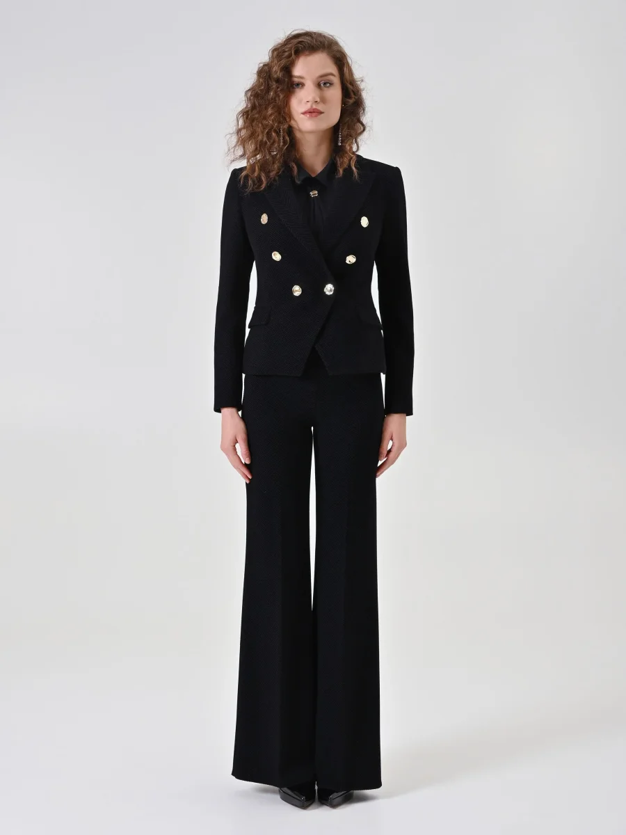 Giacca doppiopetto nera motivo chevron – Image 2