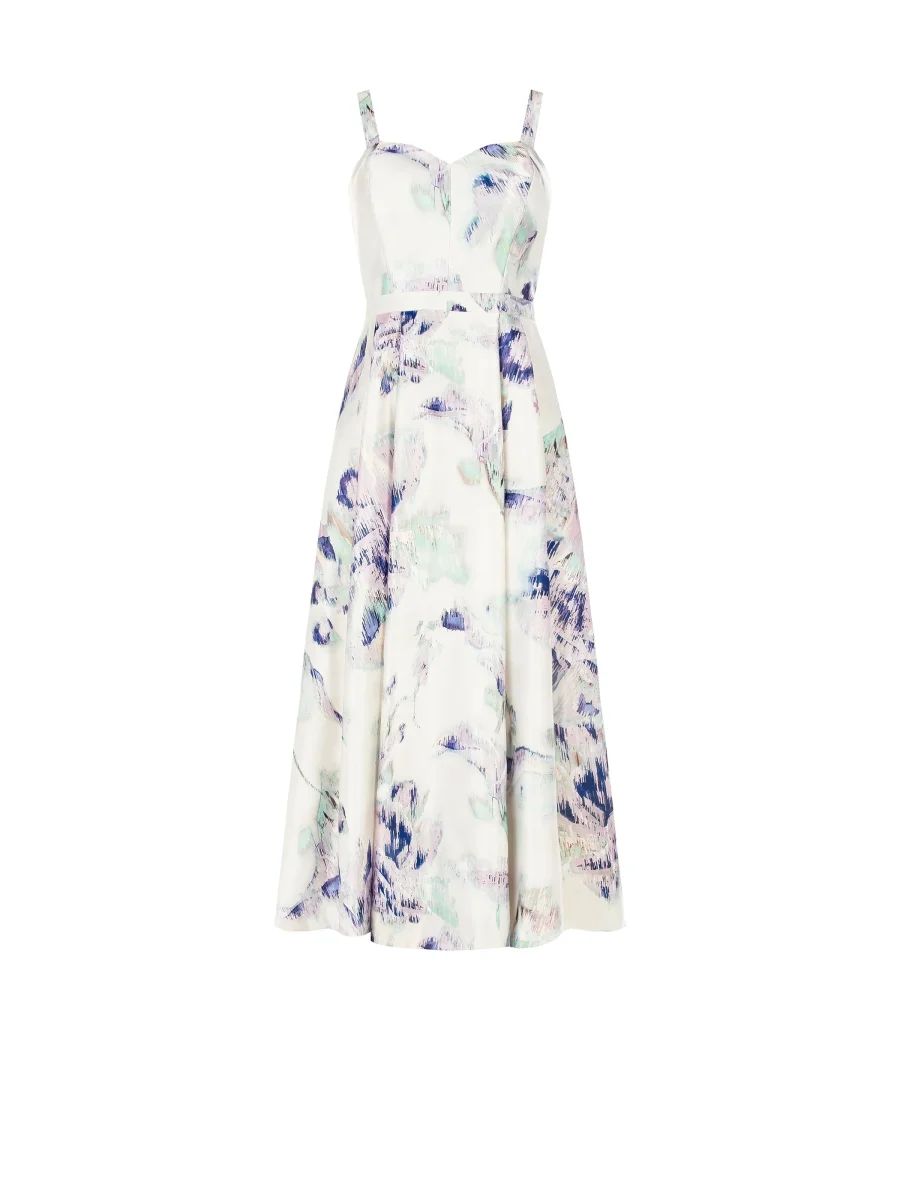 Abito midi a fiori astratti bianco panna – Image 6