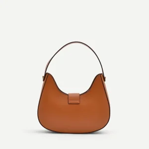 Borsa a sella beige effetto raffia