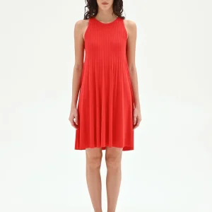 Abito in maglia plissé rosso fragola