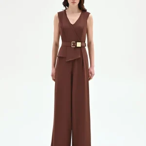 Tuta color cioccolato con pantalone palazzo