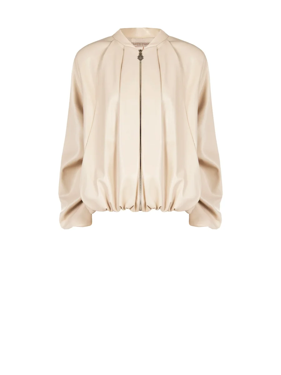 Bomber in similpelle tortora beige con maniche a palloncino – Image 7