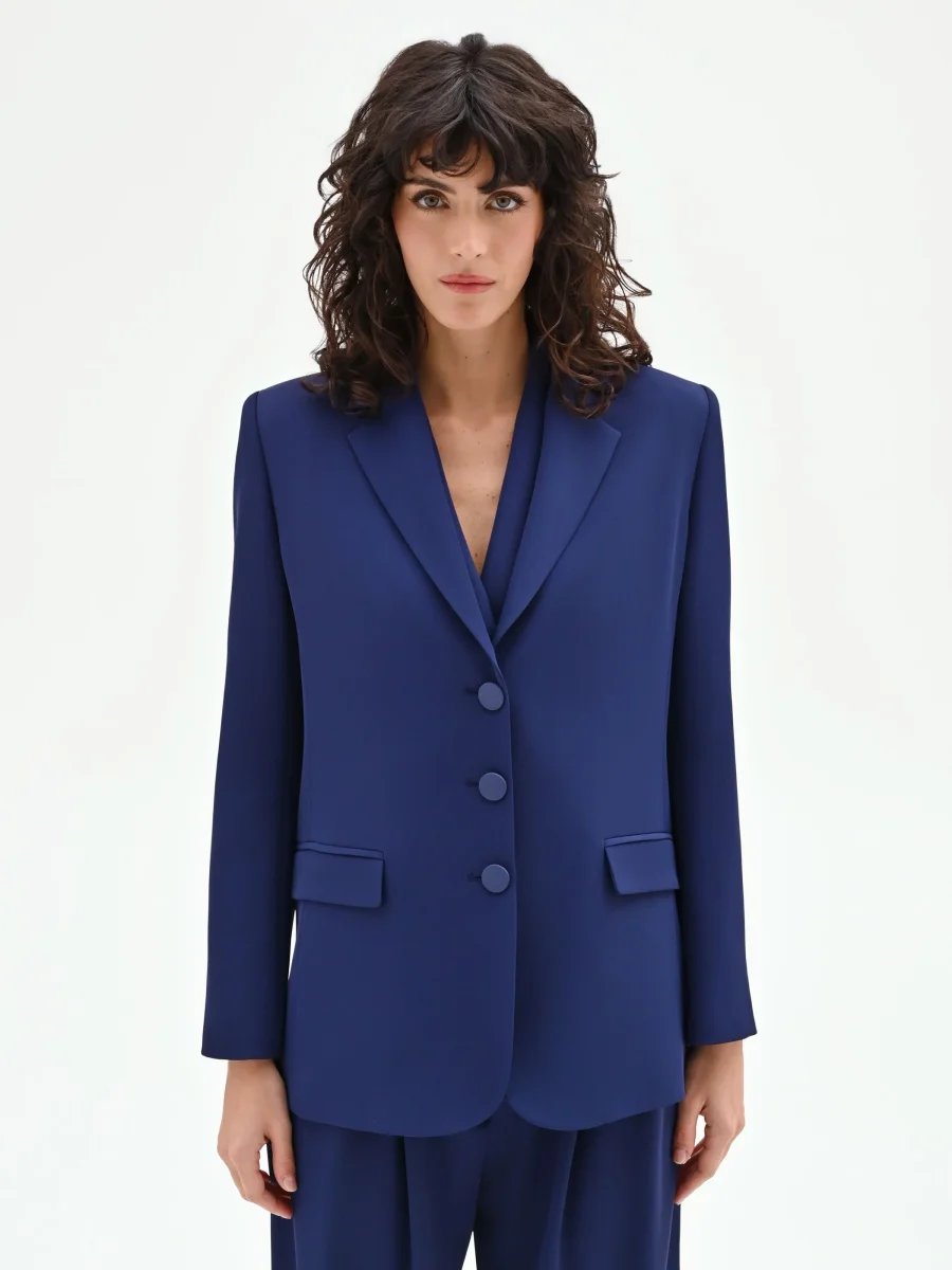 Giacca Studio blu indaco con bottoni rivestiti – Image 3