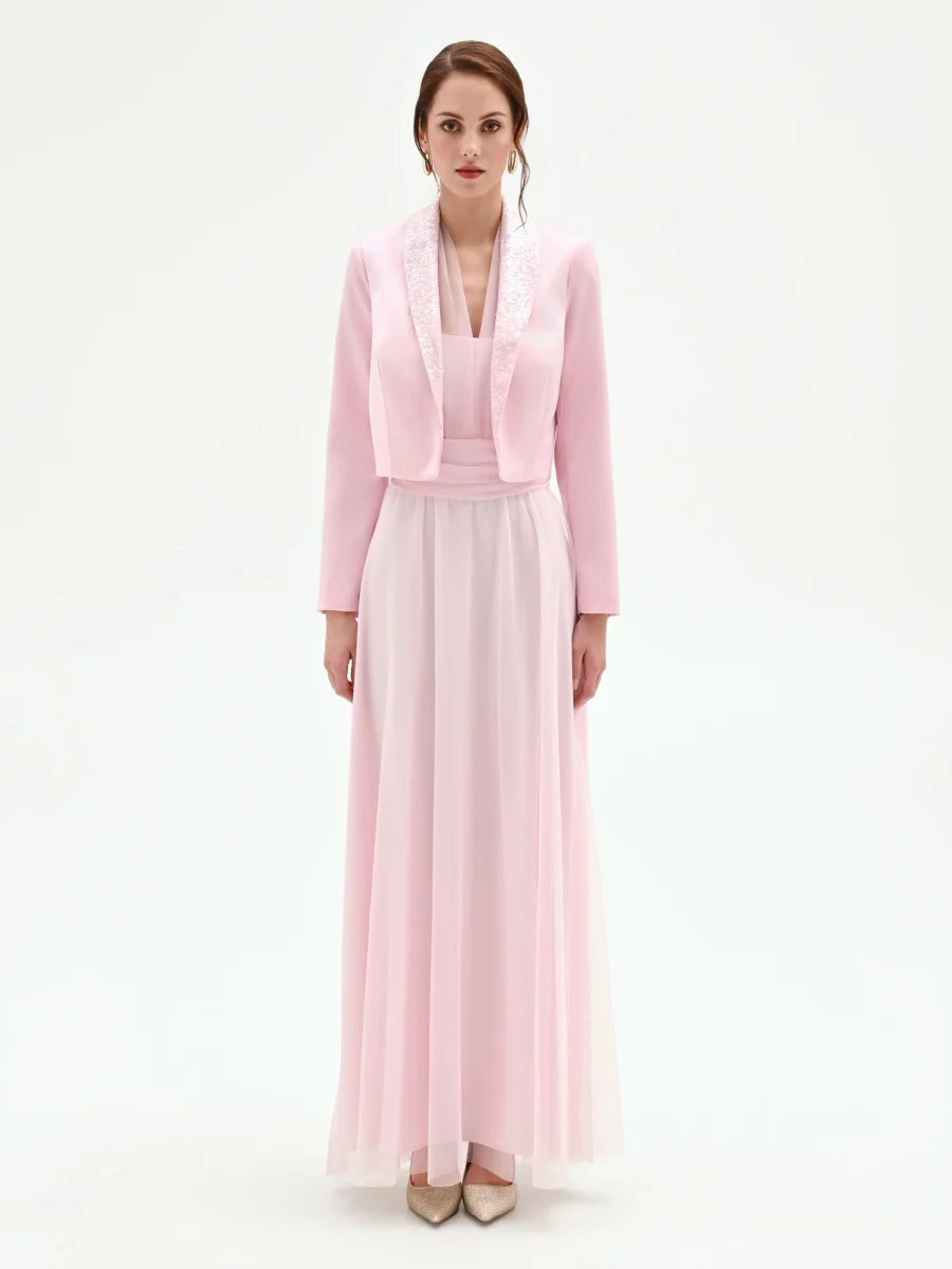 Giacca rosa pastello con paillettes – Image 2