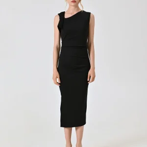 Tubino Midi con Fiocco in Punto Milano Nero