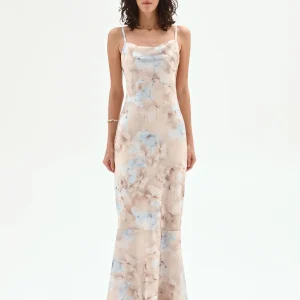 Abito lungo sottoveste cielo azzurro stampa acquerello