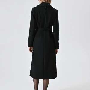 Cappotto Nero Doppiopetto Lungo con Rever Ampio