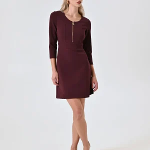 Abito Bordeaux con Zip in Scuba mano Crepe
