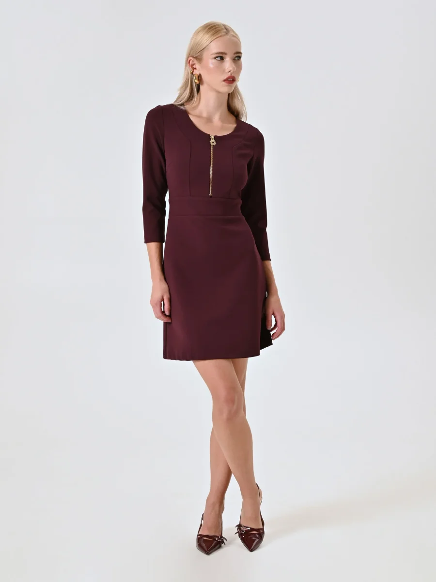 Abito Bordeaux con Zip in Scuba mano Crepe – Image 2