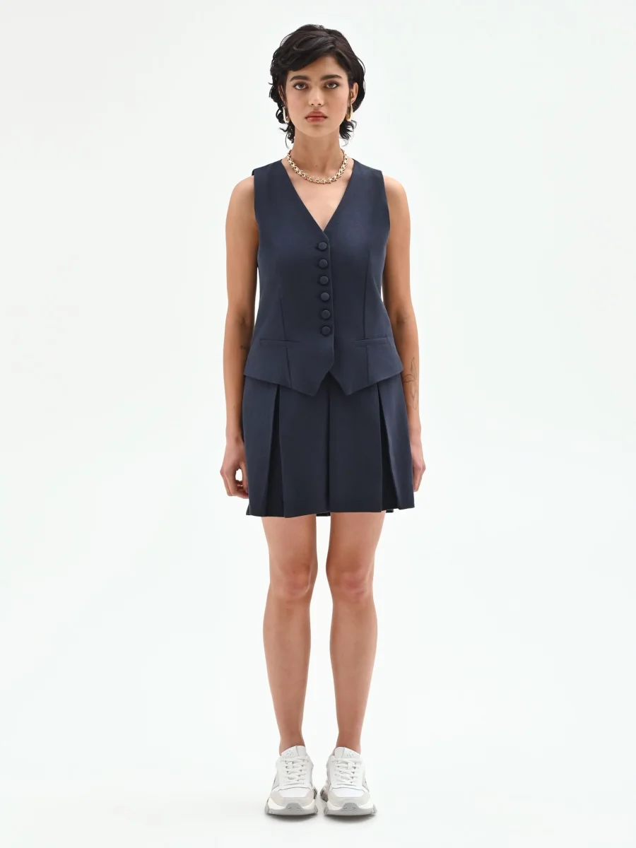 Abito corto effetto due pezzi blu navy – Image 2