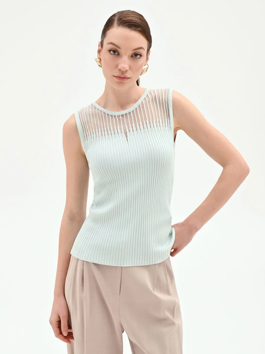 Top verde menta in maglia a costine – Image 6