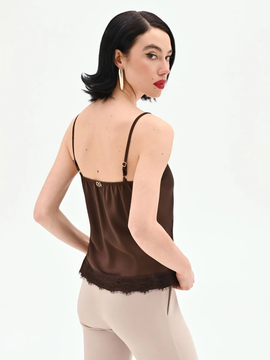 Top color cioccolato in raso e pizzo – Image 4