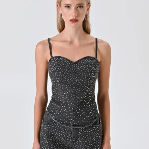 Top Grigio con Strass