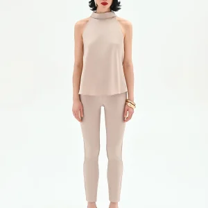 Top smanicato tortora