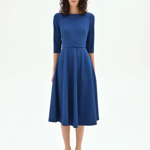 Abito svasato blu brillante con cintura in vita