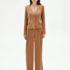 Blazer marrone bronzo in raso liscio