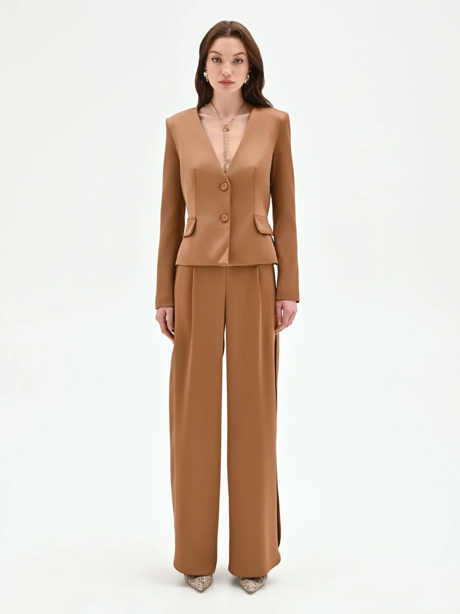 Blazer marrone bronzo in raso liscio