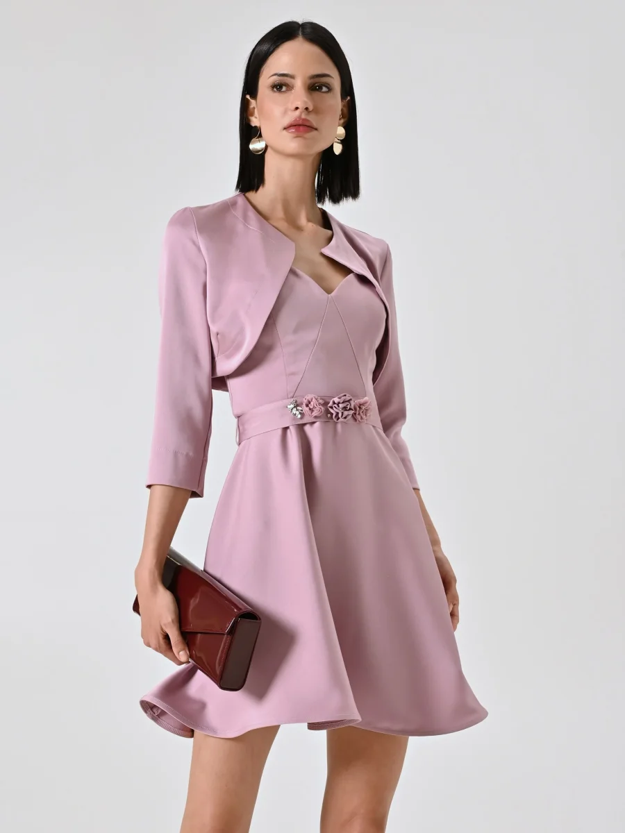 Abito a Ruota Rosa Malva in Raso – Image 7