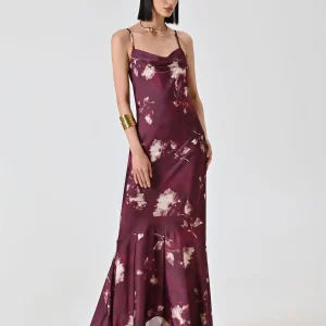 Abito Lungo stampa Floreale Bordeaux