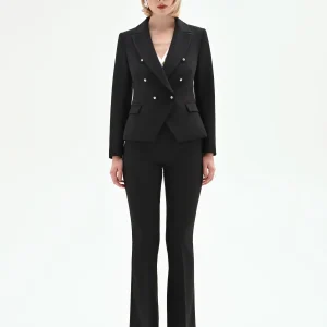 Giacca doppiopetto nera con bottoni gioiello