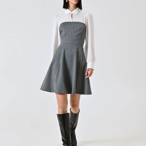 Abito Gessato con Blusa in Georgette