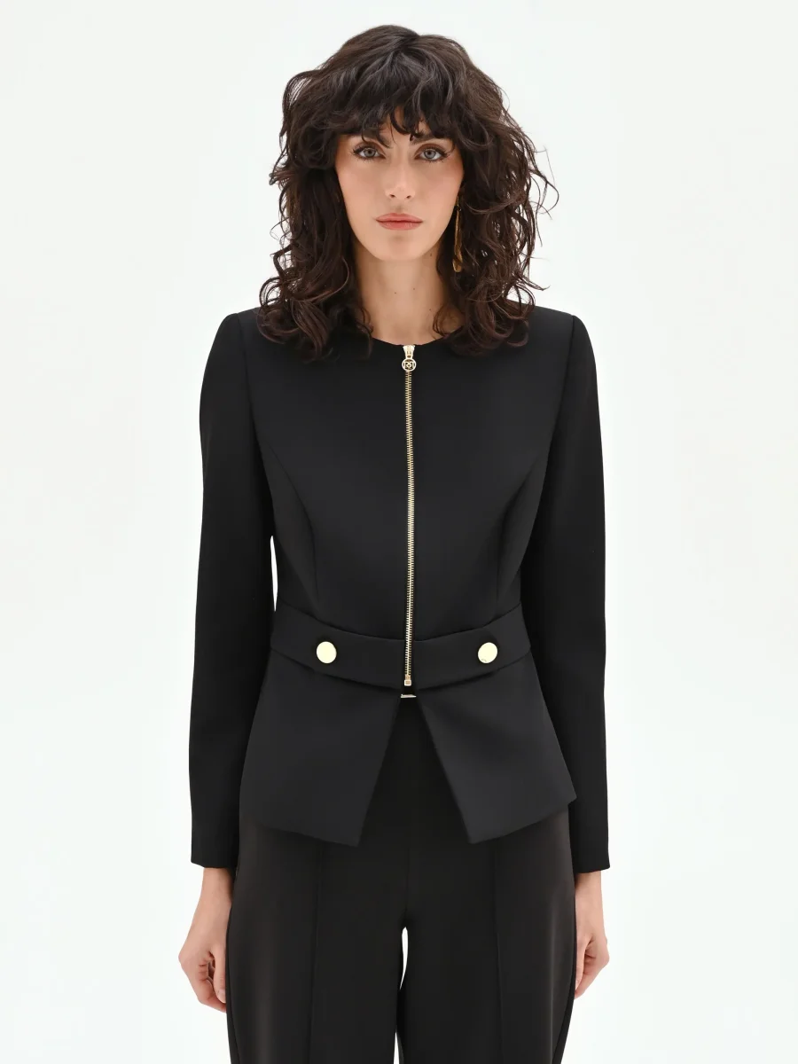 Giacca nera con baschina e dettagli dorati – Image 4