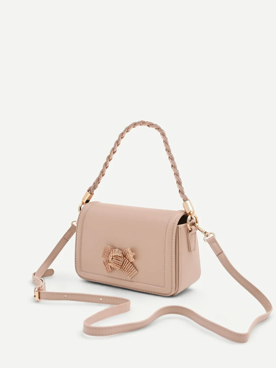 Borsa pochette rosa con fiocco gioiello – Image 4