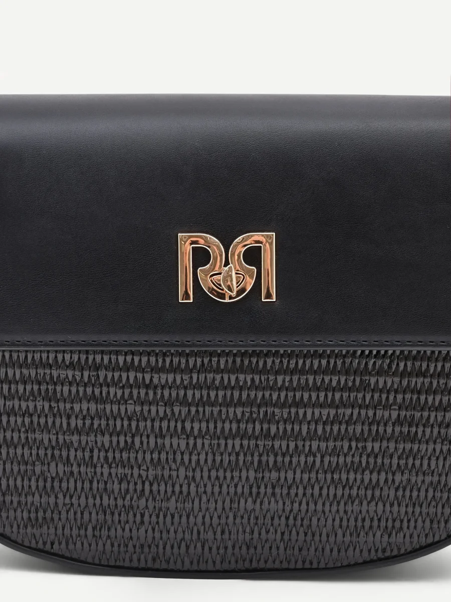 Borsa sella nera con finiture effetto pelle – Image 4