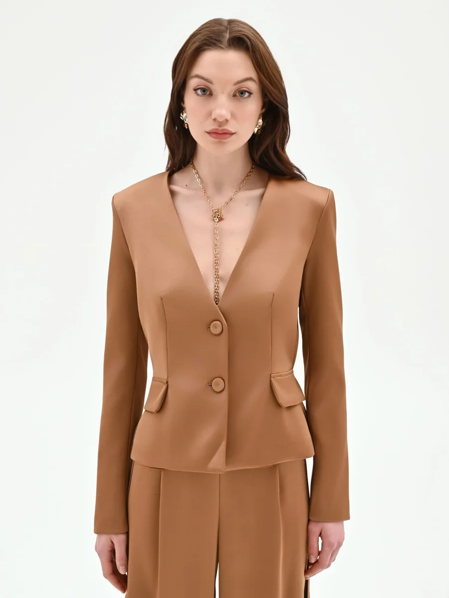Blazer marrone bronzo in raso liscio – Image 3