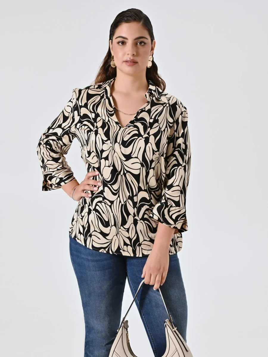 Blusa curvy stampa Floreale Black & White – Image 8