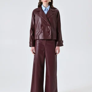 Giacca Doppiopetto in Simil Pelle Bordeaux